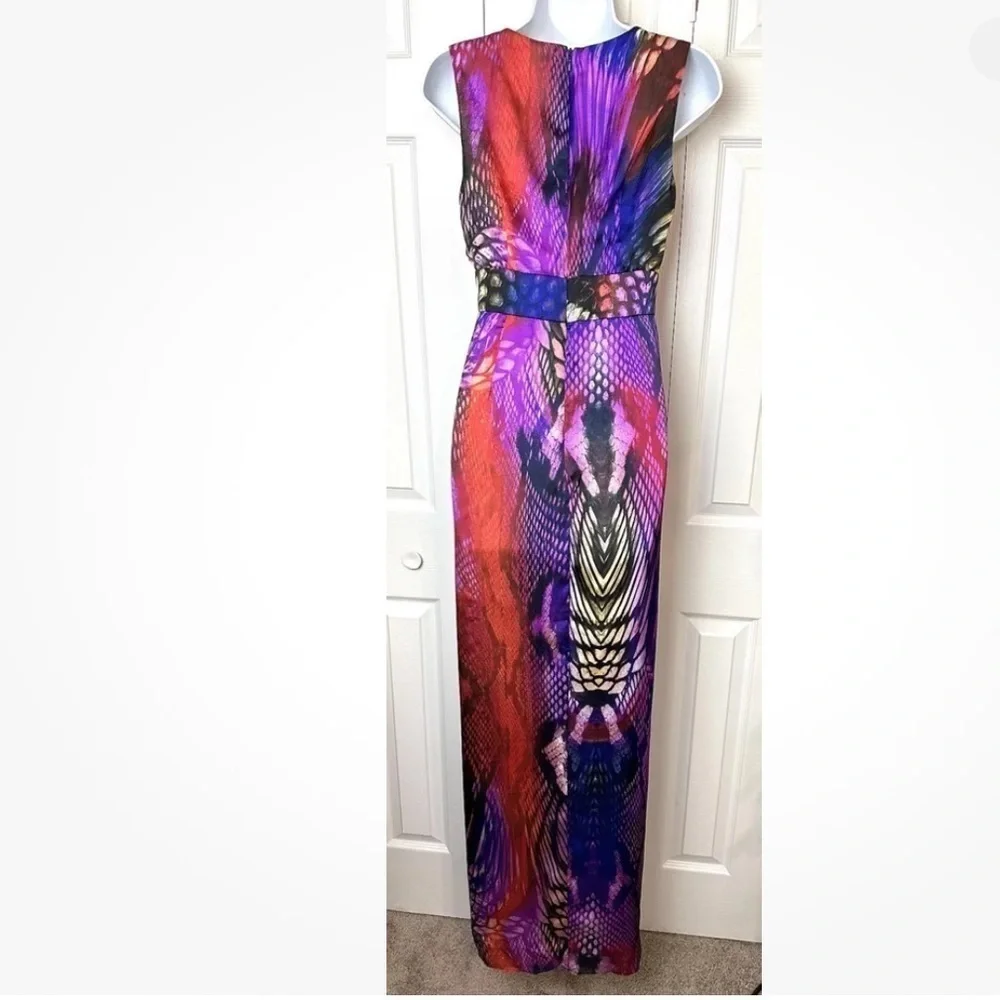 Boston Proper Mirrored Anaconda Maxi low cut &slit Dress, faux wrap women’s 2 - Picture 8 of 9
